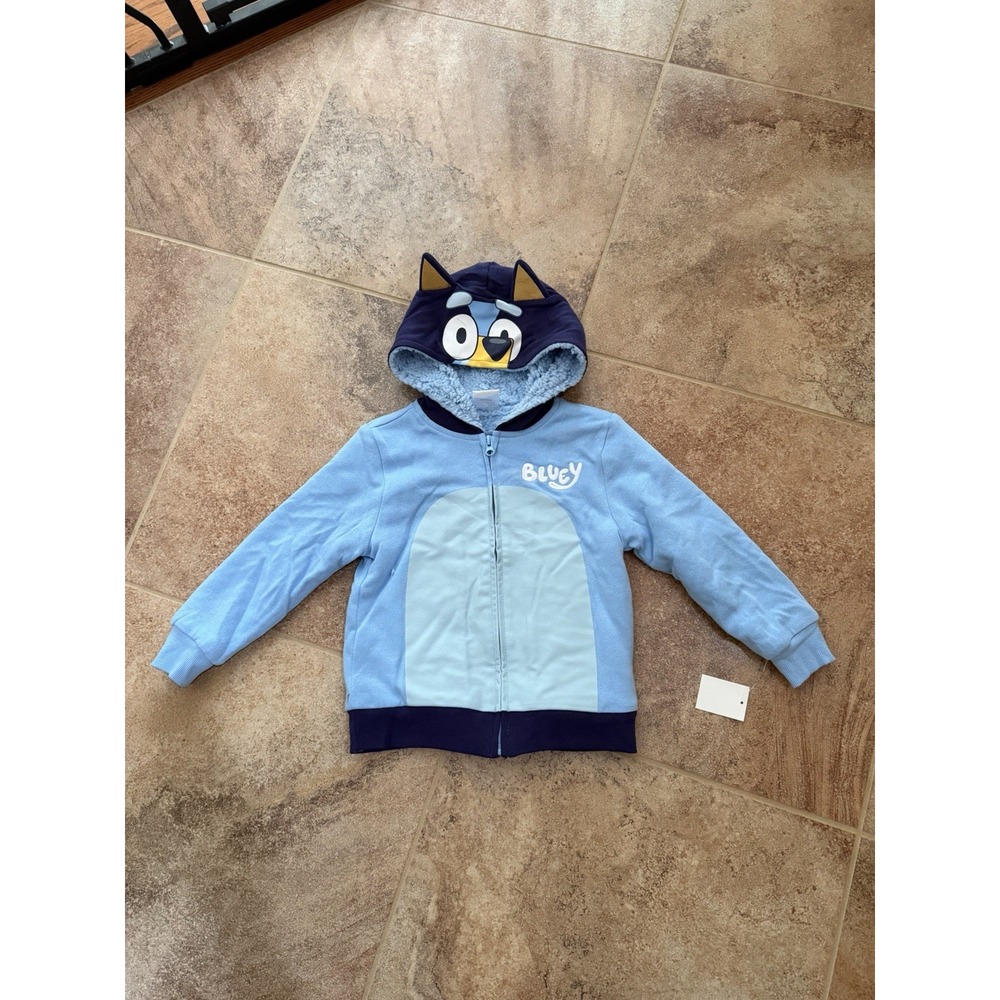 Bluey Hoodie Girl/Boy Faux Shearling Zip up Sweat Shirt Size 4T Blue NWT